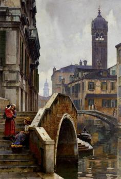 威廉 羅古斯戴勒 The Ponte Dei Pugni Venice With The Campanile Of Sta Fosca Beyond
